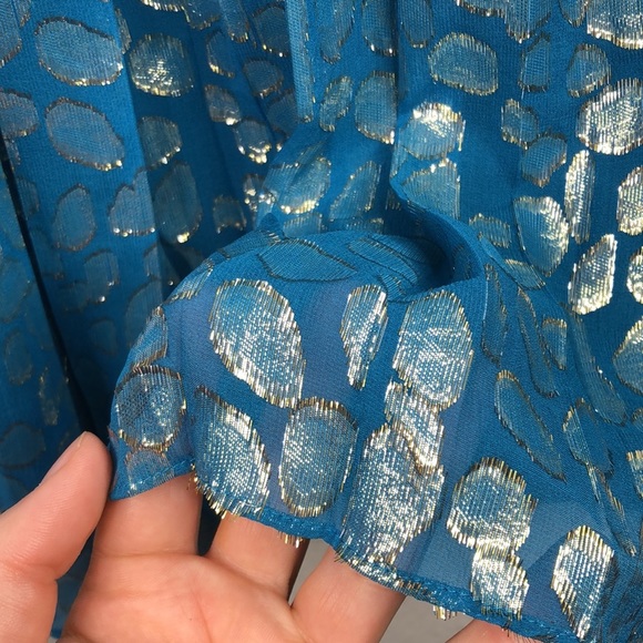 Anthropologie Trapese Dress Blue Leaf Motif Tinsel Printed Lined Womens 10 NEW - Picture 3 of 9